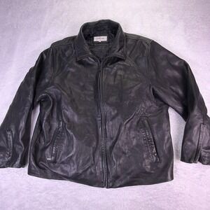 Calvin Klein Leather Biker Jacket Men's XL Quilted & Fleece Lined Moto Bomber
